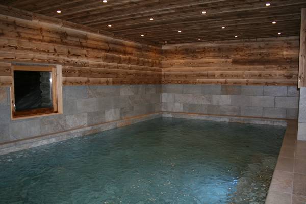 Appartement dans chalet face aux pistes de skis et la montagne avec piscine intérieur chauffée